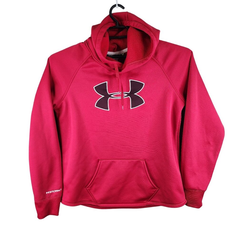 Womens Red Under Armour Red Hoodie Sweatshirt Loose Fit Coldgear Long Sleeve L